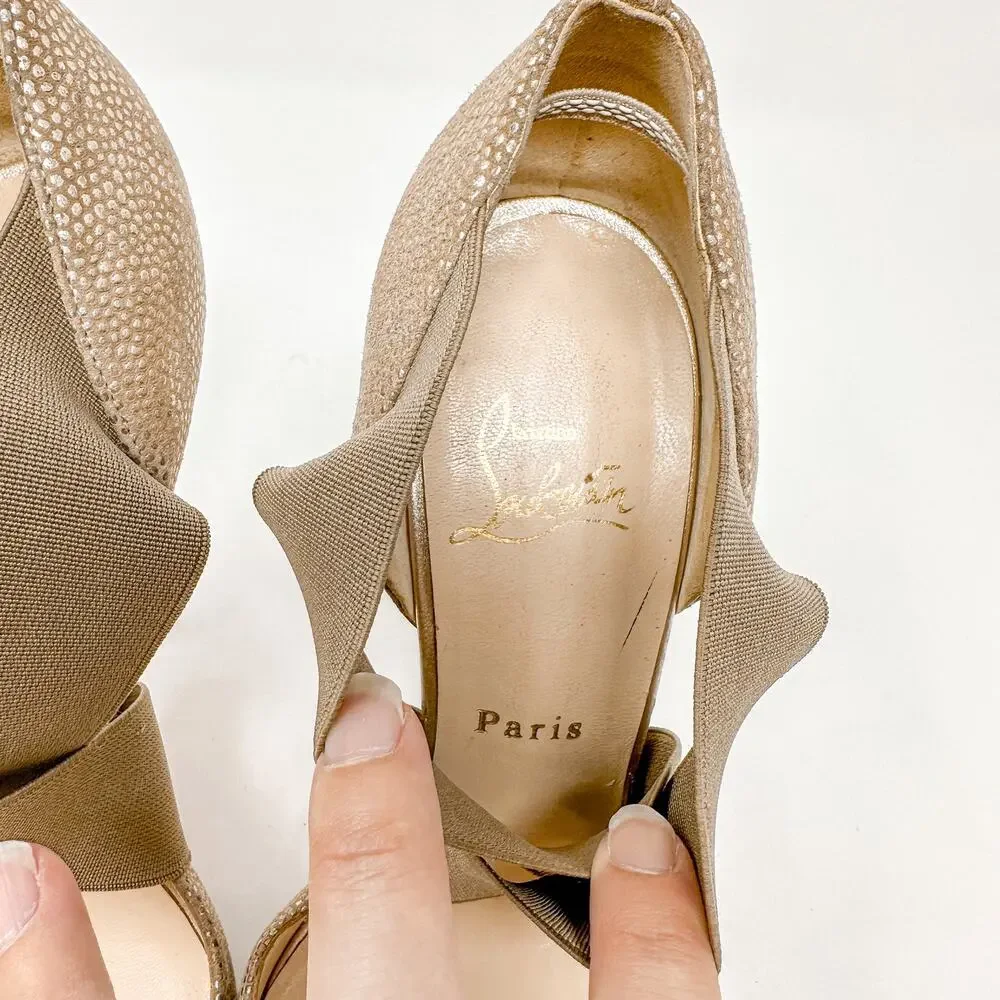 Christian Louboutin Gold Metallic Dotted Textured Big Dorcet Pump Heels EU 37